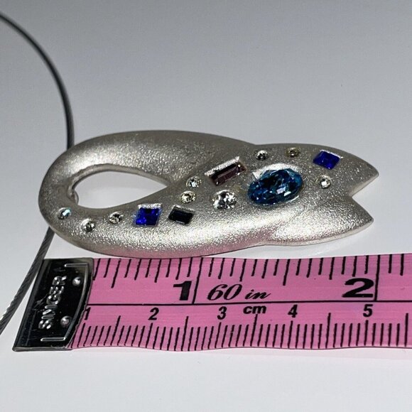 Russian Artist Etalon Jenavi Rhinestone Pendant Swirl Necklace Wire Cord N5 - Picture 9 of 9